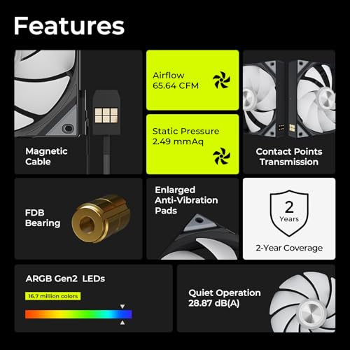 Image of Tryx 120mm Case Fan 1pc Computer ARGB PC Quiet Fan Cooler, Upgraded Pogo-Pin Connection with Magnetic Cable,ARGB Gen2 LEDs,New Version ROTA SL,Black