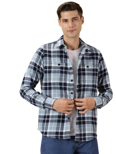 Image of Thomas Scott Men's | Checks | Full Sleeve | Regular Fit | 100% Cotton | Double Pocket | Spread Collar | Casual Shirt