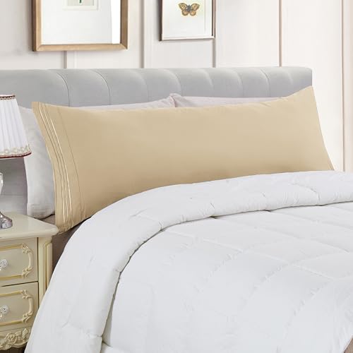 Image of Elegant Comfort Luxury Ultra-Soft 1-Piece Body Pillowcase - 1500 Premium Hotel Quality Microfiber Double Brushed - Wrinkle Resistant, Body Pillowcase Size, Cream