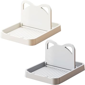 H&W 2Pcs Spoon Rest with Lid Holder,Foldable Spoon Holder for Kitchen Counter,Cat Pot Lid Holder for Spoons,Pot Lids,Spatulas,Utensils,ForksBeige + Grey