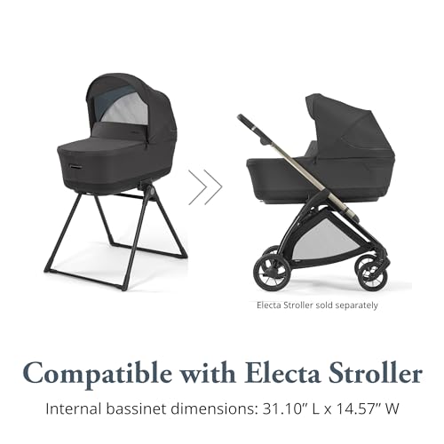 Image of Inglesina Electa Bassinet + Stand, Upper Black 2024 - Spacious Bassinet for Babies Up to 6 Months - Approved for Overnight Sleep - Compatible with Electa Stroller - BPA Free