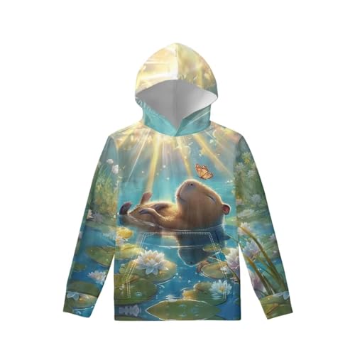 Capybara Hoodies for 6-16Y Kids Graphic Hooded Sweatshirt Cute Long Sleeve Sweater Shirts