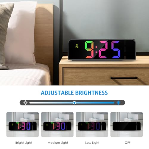 Projection Alarm Clock for Bedrooms, 7.9" Large LED Display Alarm Clock with 180° Projection on Ceiling Wall with 4 Level Brightness, USB Charging,12/24H, Battery Backup, Snooze - Image 4