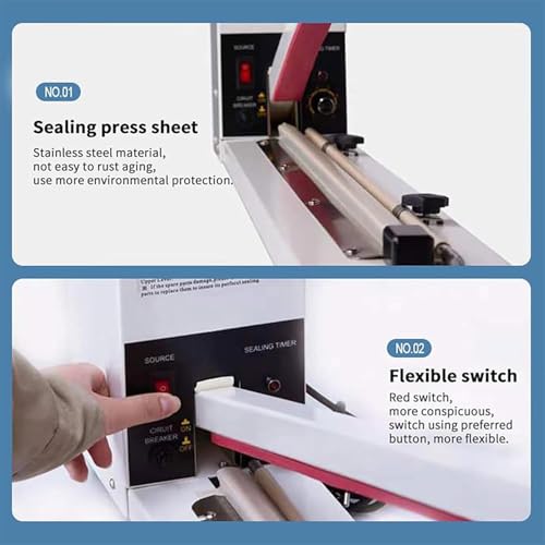 Sellador de bolsas eléctrico portátil, temperatura ajustable con 8 engranajes, ideal para sellar bolsas de papel de aluminio, de papel de aluminio y de 750 mm