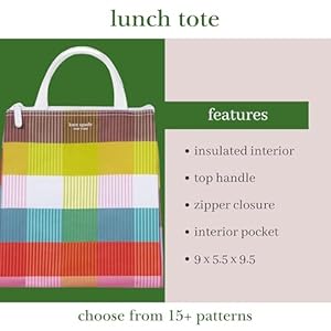 Kate Spade New York Portable Soft Cooler Lunch Bag with Silver Insulated Interior Lining and Storage Pocket, Rainbow Plaid Kate Spade New York Portable Soft Cooler Lunch Bag with Silver Insulated Interior Lining and Storage Pocket Rainbow Plaid