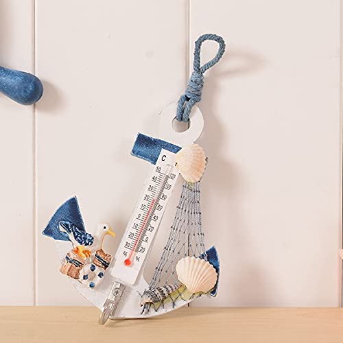 Thermometer Gartenthermometer Wandzubehör Hölzern Beach Sea Theme Dekor Home Dekorieren Mediterraner Stil Wandthermometer für Raum und Gartentemperatur Handwerk Ornamente Cover