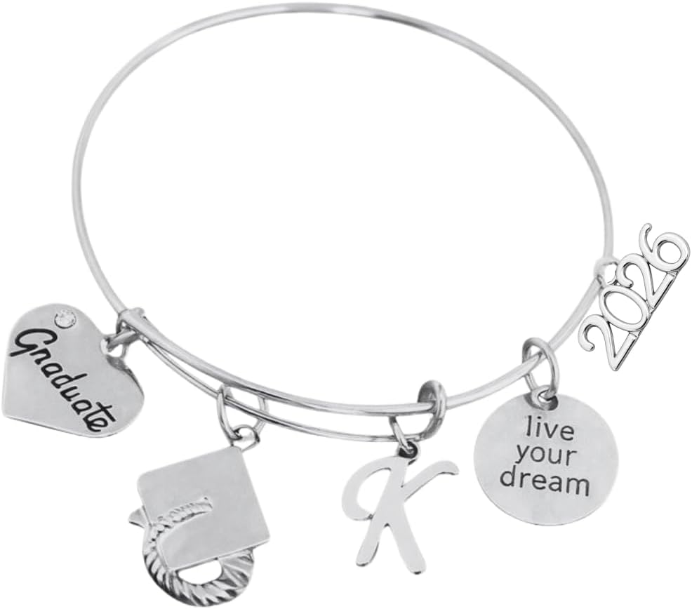 Infinity Collection Personalized 2026 Graduation Bangle Bracelet with Birthstone Charm - Graduation Gift for Women, Teens, Girls, Class of 2026