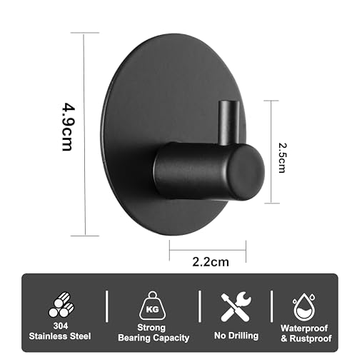 Feligio Klebehaken Extra Stark Ohne Bohren, Haken Selbstklebend Rostfreier Stahl 304, Kleiderhaken Selbstklebend, Küche Bad Toilette Handtuchhaken Schwarz, 8 Stück