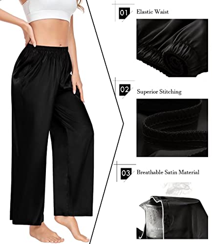 SWOMOG Women's Silk Satin Pajama Pants Longs Silky Sleep Pants Loungewear Trousers Elastic Waist Lounge Pj Bottoms3