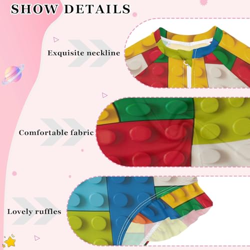 Colorful Building Blocks Girls Rash Guard Swimsuits Long Sleeve One Pieces Bathing Suit UPF 50+ Zipper Swimwear4