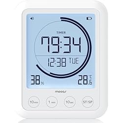 mooas Visual Shower Clock Digital Bathroom Shower Clock Waterproof Shower Timer, Temperature & Humidity, Large Backlit Display, Countdown Countup Productivity Timer for Kitchen & Bathroom