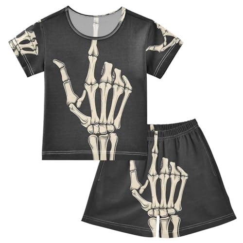 senya Short Sleeve Pajamas Sets Summer Cotton Sleepwear Skeleton Hand