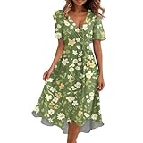 MOKBAY Ropa de Playa Mujer Ajustado 2026 Vestidos Verano 2026 Largos Bodas Dress Vestidos Boho Chic Manga Corta Vestido Largo Mujer Cuello V Vestido Lino Verde Claro XL