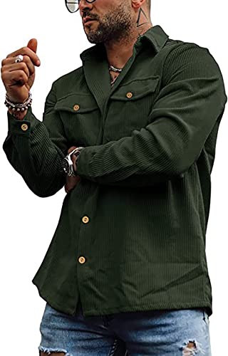 Image of utcoco Mens Corduroy Button Down Shirt Casual Relaxed-Fit Lapel Long Sleeve Jacket for Men