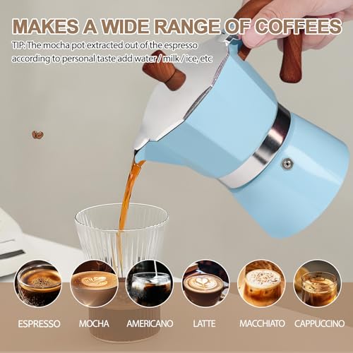 Image of Aluminum 3 Cup 150ml Moka Pot Express Coffee Maker Stovetop Espresso Colorful Coffeemaker Italian Classic Style Brewing Greca Cafe Mocha Machine for Cafeteras Lover Camping Travel and Home Use 5oz