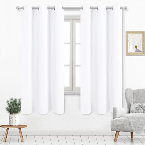 DWCN Paneles de cortina de ventana de color blanco puro de 42 x 72 pulgadas de largo, con capa intermedia blanca, 2 paneles de cortina para sala de estar, dormitorio, comedor, cocina