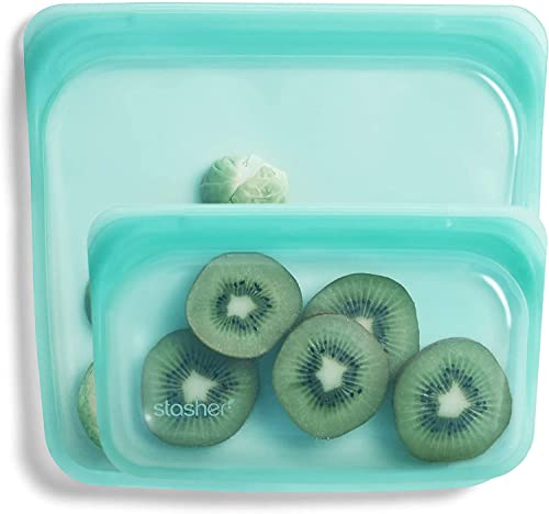 Stasher Silicone Reusable Storage Bag, Sandwich + Snack (Aqua) | Food Meal Prep Storage Container | Lunch, Travel, Makeup, Gym Bag | Freezer, Oven, Microwave, Dishwasher Safe, Leakproof #TOP28