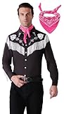 Maxim Party Supplies Western Fringe Shirt Cowboy Costume for Men, 80s 90s Retro Long Sleeve Shirt with Pink Scarf, Embroidered Print for Halloween (X-Large)
