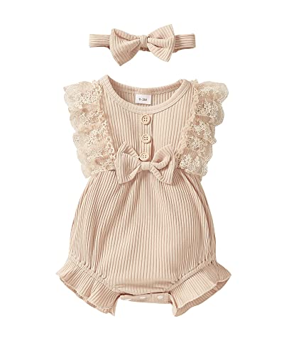 Image of SANMIO Baby Girl Romper Clothes Newborn Girls Lace Ruff Jumpsuit for 0-18 Months Girl Outfits Infant Baby Girl Clothe Set