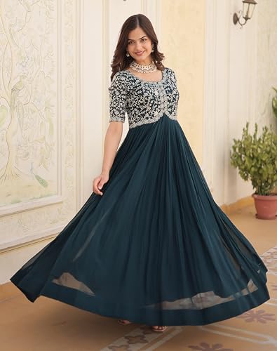 Image of Fashion Basket Georgette Embroidered Anarkali Gown for Women