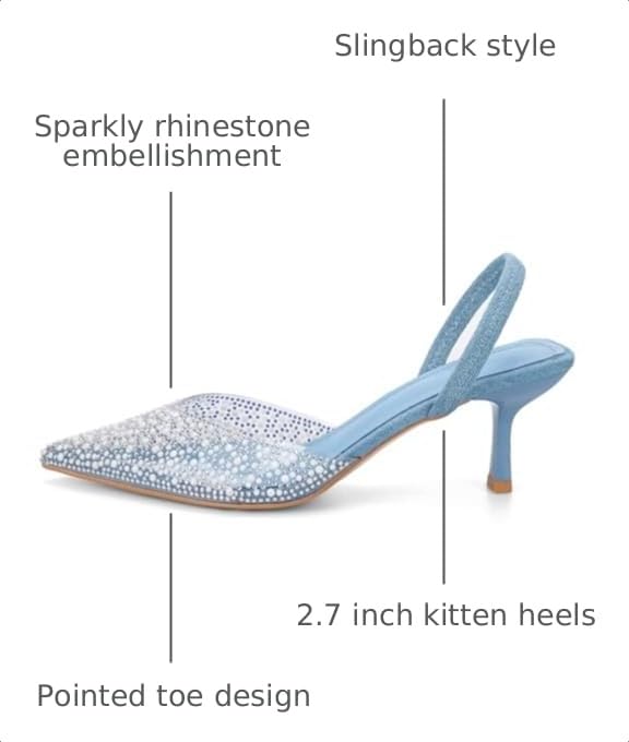 Image of YIYA Women's Clear Slingback Heels with Pearl Studded Pointed Toe Kitten Mid Heels Sparkly Rhinestone Slip On Wedding Party Shoes