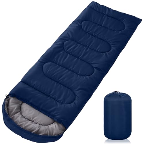 JUQG Sacco a Pelo Portatile Blu scuro 220x85 cm, 1.6 kg, 3 Stagioni, Impermeabile, con sacco di compressione
