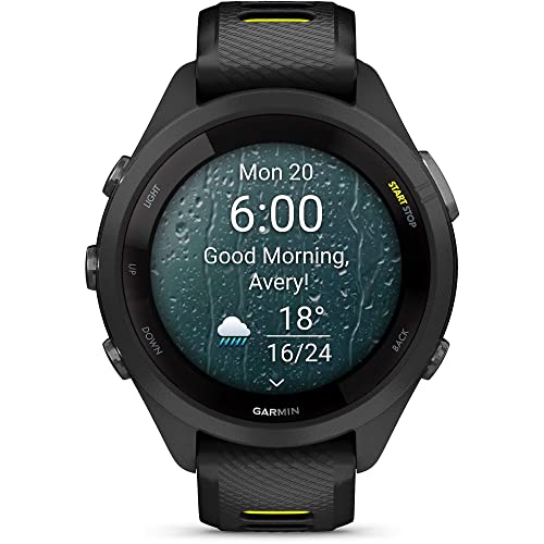 Image of Garmin Forerunner 265S Running Smartwatch, Colorful AMOLED Display, Training Metrics and Recovery Insights, Black and Amp Yellow, 42 mm (Renewed)
