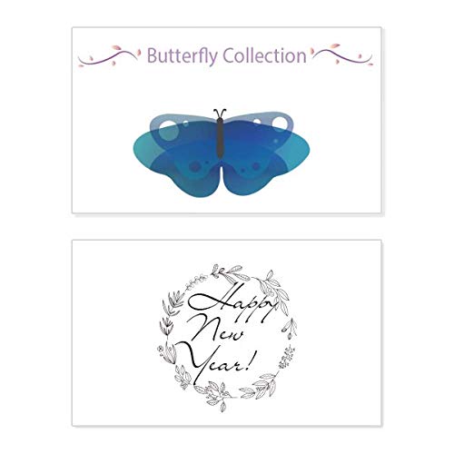 Tarjeta de Año Nuevo Blue Butterfly con mensaje de bendición y elegantes mariposas azules