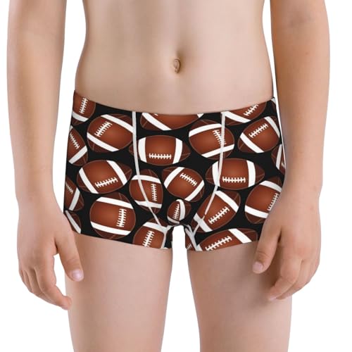Boys' Cotton Boxer Brief Soft Underwear-Brown Football On Black