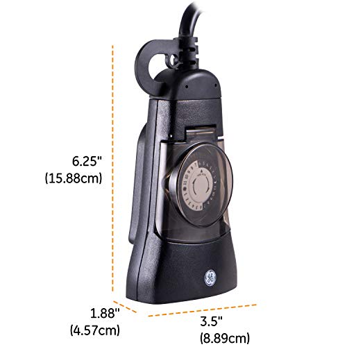 Ge 24-Hour Heavy-Duty Outdoor Mechanical Timer, Programmable Daily Cycle, 30-Minute Intervals, 2 Grounded Outlets, Weather Resistant, Ideal For Security, Patio, Seasonal Lighting, 15138, Black #TOP6