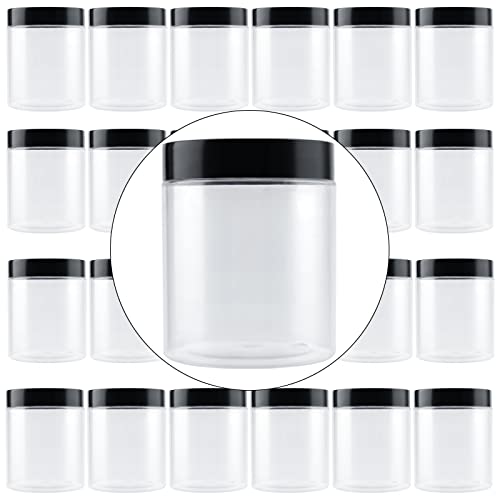 ZEONHEI Juego de 24 tarros de plástico de 250 ml, 8 oz, transparentes, con tapa, recipientes herméticos, recipientes de almacenamiento para cocina, Spice, Slime, artesanía