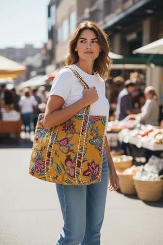 Bolso tote de algodón acolchado con estampado tropical miniatura 2