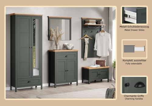 trendteam smart living - 5-teilige Garderobenkombination Garderobenmöbel - Garderobe - Stanton - Aufbaumaß (BxHxT) 261 x 198 x 39 cm - Farbe Tannengrün mit Evoke Eiche - 220991104