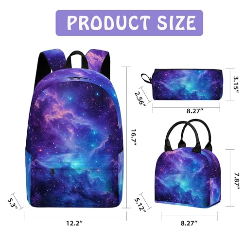 Scovotec Galaxy 3PCS Backpack for Boys Girls, Kids Back to School Backpack Set with Lunch Box Pencil Case, 17 Inch Lightweight Bookpack 3 in 1 Set for Teens Elementary Middle High School Students by Scovotec - Used condition - Image 2