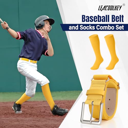Image of LEACOOLKEY Baseball Belt and Socks Combo Set Adjustable Softball Socks and Elastic Belt for Youth and Adult