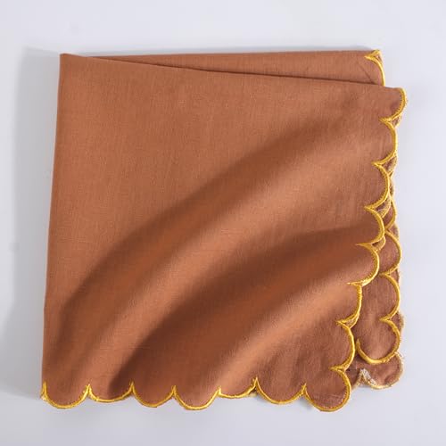 Image of FINGERCRAFT Scallop Edge Cloth Napkins | Set of 6 | 20x20 Inches | 100% Cotton | Table Napkins for Any Occasion | Washable, Perfect for Parties and Everyday Use (Rust Flax, Set of 6)
