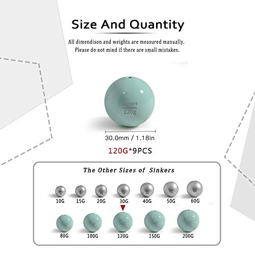 Ecoft Lead Free Fishing Sinkers And Weights Coated Egg Sinkers Cannonball Sinkers Assorted Sizes 10G-200G In Bag And Fishing Weights Sinkers Assortment Box Drop Shot For Saltwater Freshwater #TOP1