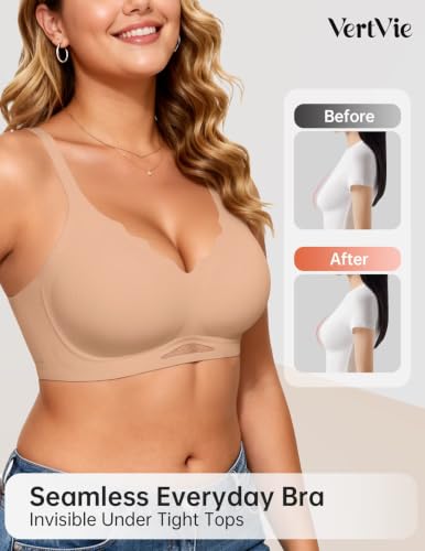 Image of Vertvie Jelly Bras for Women No Underwire Supportive | Seamless Wireless Bralette, Cool Breathable Mesh, Push Up Scalloped V-Neck, Full Coverage Tshirt Bra, Soft Comfortable