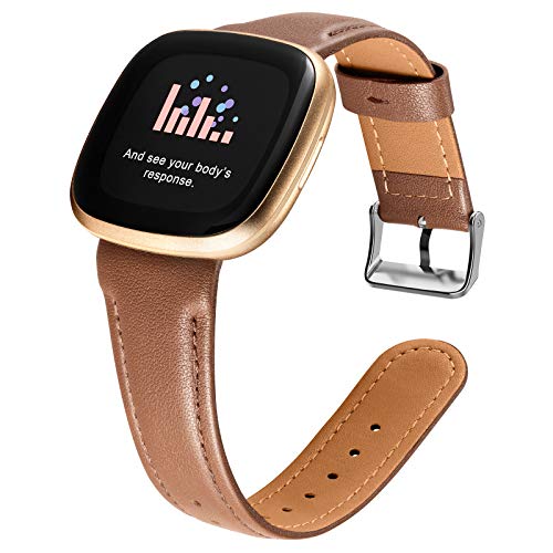 Adepoy Compatible with Fitbit Versa 3 Bands/Fitbit Sense Bands, Top Grain Genuine Leather Straps Replacement Wristbands for Women Men for Fitbit Versa 3/Fitbit Sense Smartwatch, Brown L