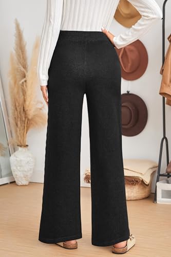 Arach&Cloz Womens 2025 Spring Sweater Pants Wide Leg Elastic High Waist Cute Casual Flowy Lounge Winter Knit Trousers Pockets3