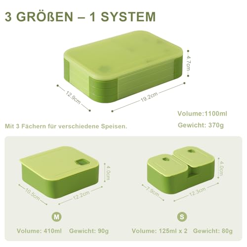 Swkien Brotdose Kinder mit Fächern, Auslaufsichere Lunchbox Bento Box Kinder, 1100ml 3 in 1 Jausenbox mit Fächern… – Ansicht 2