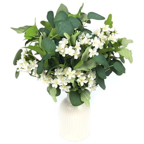 4 PCS 16" Artificial Plants Flowers Indoor Eucalyptus Greenery Stems White Cherry Blossom Branches for Vase Faux Spring Home Decor Centerpiece Decoration