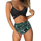 RUUHEE Women Criss Cross High Waisted String Floral Printed 2 Piece Bathing Suits (L(US Size 8-10),...