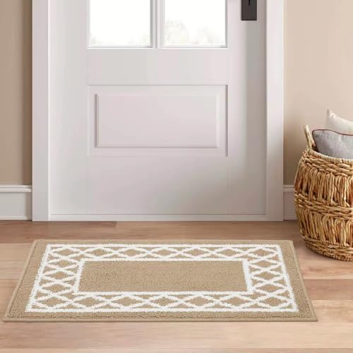 Non-Slip Door Mats, Hallway Runner Rug for Living Room, Bedroom, Kitchen, Bathroom, Suitable for Pets, Tiles, Laminate Flooring Beige (50 X 80 cm)