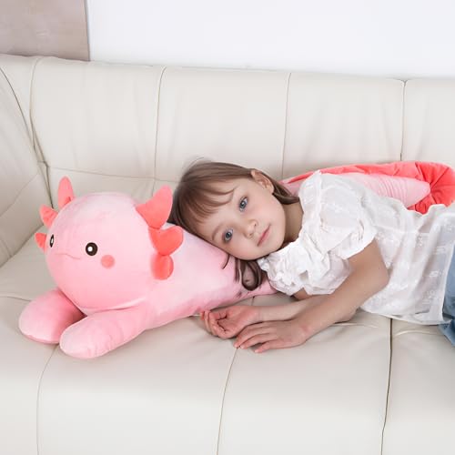 Image of Large 32 inch Axolotl Stuffed Anima Soft Pillow Big Plush Toy, Pink Axolotl Stuffy Plushie Gift for Kids Boy Girl Birthday