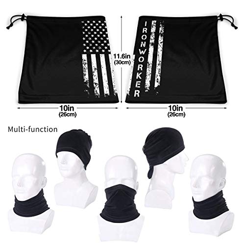 Ironworker America Flag Outdoor Mouth Mask Windproof Sports Face Mask Dust Shield Scarf Men Woman Neck Warmer Bandana Black