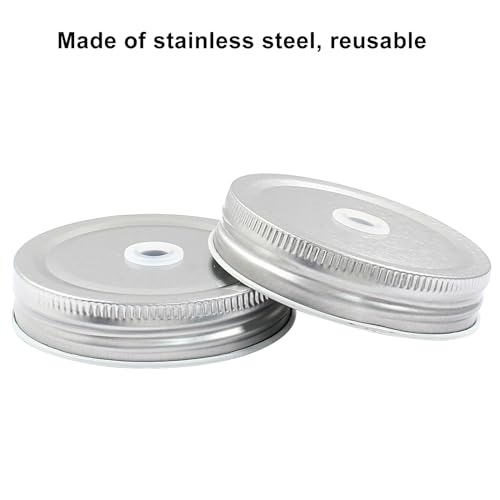 Coufce COUFCE240223-0762 8 Pcs 2.7 Inch Mason Jar Lids With Straw Hole Stainless Steel Drinking Jar Lids Canning Lids Polished Surface Reusable Premium Mason Jar Lids thumb #3