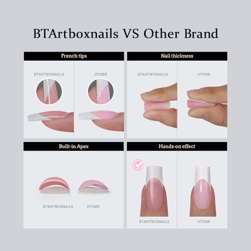 Btartboxnails Xcoattips Press On Nails - French Tip Press On Nails, Fall Nails Short Square Nail Tips, Skin Tones Soft Gel Nails False Nail thumb #4
