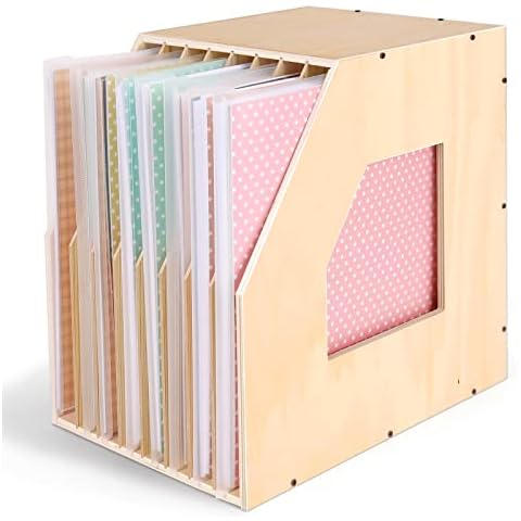 Caydo Wood Paper Storage Organizer, Slope Design Paper Storage Shelf For Holding 12 x 12 Inch Scrapbook Paper, 8 Slot Stable Scrapbook Paper Rack For Portfolio, Heat Transfer Papers Cover