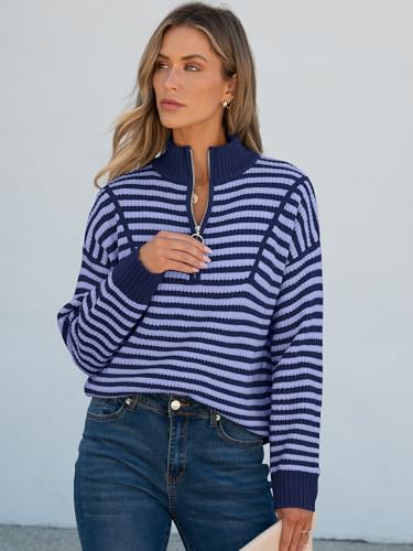 Image of ANRABESS Sweaters for Women Striped Half Zip Long Sleeve Ribbed Knit Pullover Comfy Casual Lightweight Tops 2026 Fall Fashion